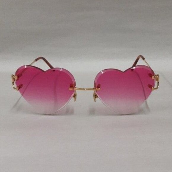 Cartier Big C Gold Wires Rimless Pink Heart Shaped Lenses Glasses Sunglasses - Picture 1 of 11
